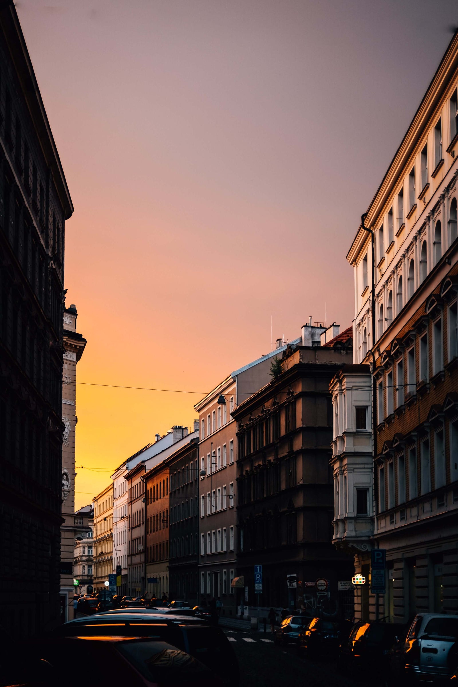 Stadt, Straße, Sonnenuntergang, Autos, Himmel